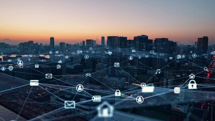 Leinwandbilder - Smart city and communication network concept. 5G. IoT (Internet of Things). Telecommunication.