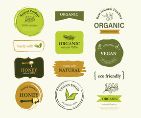 Wall Mural - Organic label, natural label, organic banner with hand drawn stain brush watercolor painting. Sticker and badge organic logo vegan food mark.