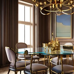 Wall Mural - Dining room with a glass table and chairs3, Generative AI