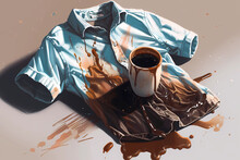 Spilled Coffee On Someone's Shirt, April Fool's Day. Digital Art Illustration. Generative AI.