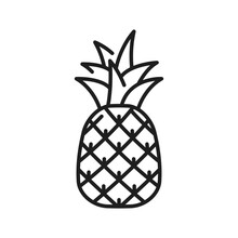 Ananas Or Pineapple Tropical Fruit Isolated Thin Line Icon. Vector Exotic Pineapple With Leaves, Tropical Food Snack. Summer Juicy Vegetarian Ripe Dessert
