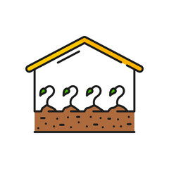 Wall Mural - Plant growth in greenhouse, agriculture and agronomy color line icon. Harvest cultivation outline vector pictogram with sprouts in hothouse, gardening or farming sign, agriculture thin line icon