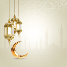 Ramadan Kareem. Islamic Greeting Template With Ramadan For Wallpaper . Golden Color Islamic Ramadan Greeting Background