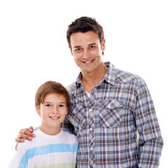 One day hell look just like me. Studio portrait of a loving father and son isolated on white.