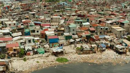 Poster - Poor district and slums in Manila with shacks and buildings. Manila, Philippines.