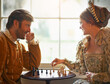 Such cunning in someone so young and beautiful. a an aristocratic couple playing chess.