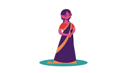 Sticker - elegant woman indian culture animation