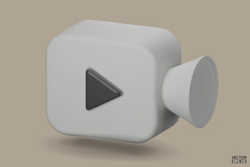 White Video camera icon isolate on background. 3d Realistic movie icon, play button for the interface of applications and web pages. Video, streaming, multimedia concept. 3D vector illustration.