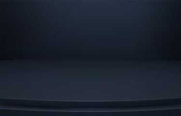 Abstract Luxury dark blue Background. Empty Gradient Room, Studio, Space. Curved stage used as a background for displaying your products.  3D vector Illustration.