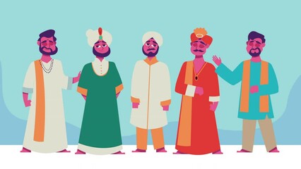 Canvas Print - group of male indian culture characters animation