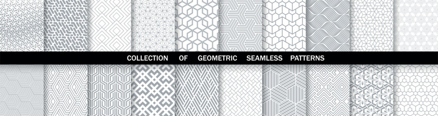 Geometric set of seamless gray and white patterns. Simpless vector graphics.