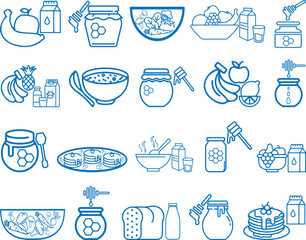 Sticker - Healthy food icon set, 20 food icon set blue vector