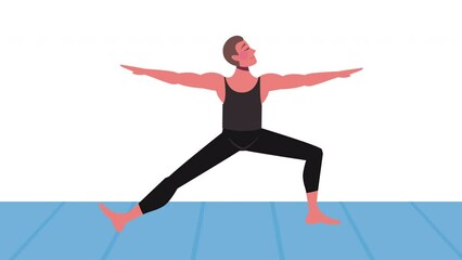 Wall Mural - young man practicing yoga character animation