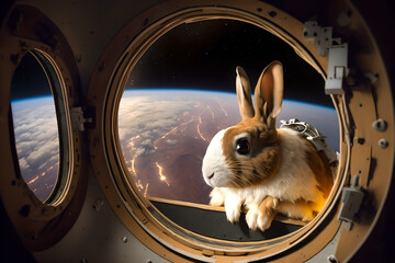 Wall Mural - Easter bunny. In space. Fantastic sci-fi fantasy. 