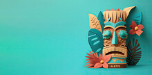Tiki Festival Banner, Tiki Festival Background With Copy Space, 3d Rendered Tiki Mask