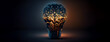 © fabioderby - Artificial intelligence idea genius concept, bright light bulb with brain neural structure, illustration banner with copy space. Generative AI