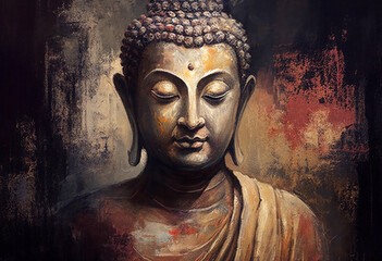 buddha statue, oil painting, generative ai