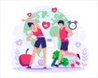 World Health Day. Characters of people exercising to stay healthy. Healthy lifestyle. Running and Yoga. Vector Illustration