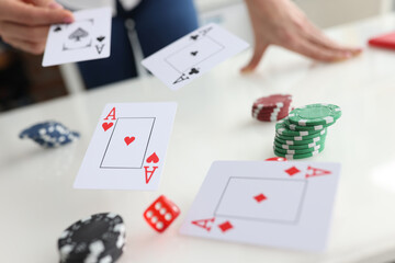 Poster - Poker cards aces are thrown in online casino