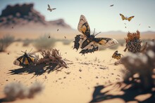 Hyper-detailed Desert With Floating Scorpions & Butterflies: Unreal Engine 5's Ultra-Wide Angle & Depth Of Field Deliver Insane Attention To Details!, Generative Ai