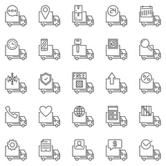 Sticker - Delivery Truck outline icons set - Trucks vector line symbols