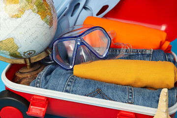 Suitcase, luggage, baggage for summer travel and vacation