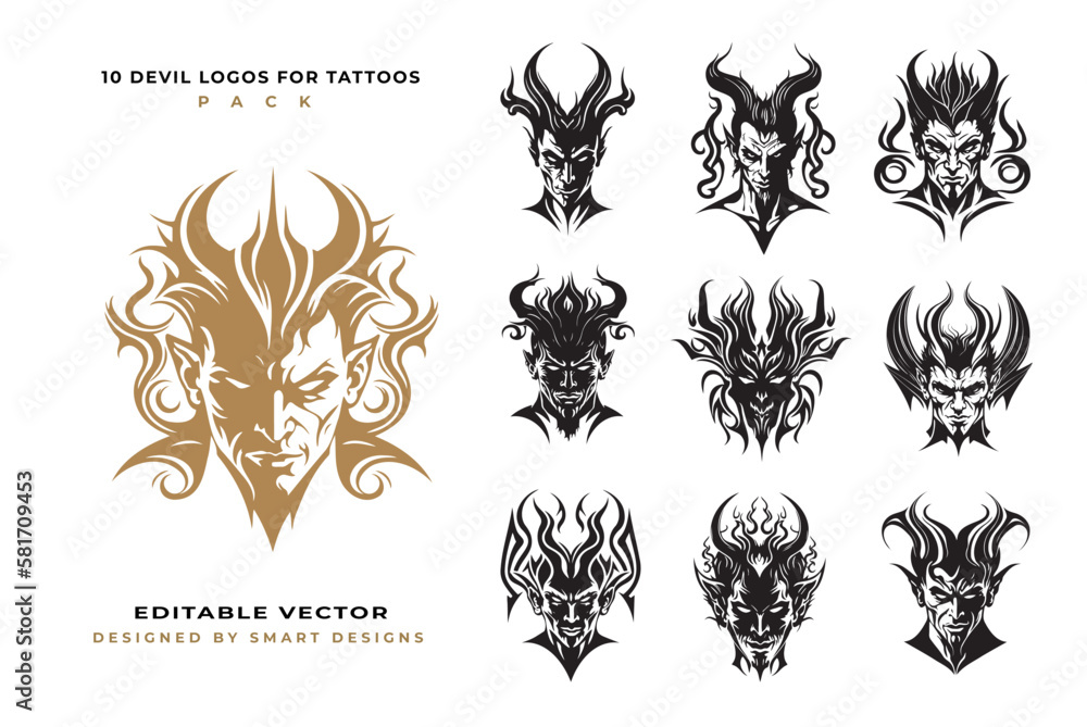 10 Devil Logos for Tattoos Stock Vector | Adobe Stock