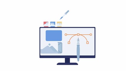 Animated website redesign. Improving user experience. New visuals on computer screen. 2D cartoon flat icon 4K video footage on white with alpha channel transparency. Concept animation for web design