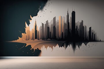 Wall Mural - Wallpaper with an abstract city skyline and asphalt. Generative AI