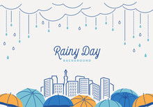 雨の降る街と傘の背景