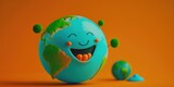 Fototapeta Sypialnia - Cute Earth character laughting on orange background, Happy Earth day, World laughter day. Generative ai