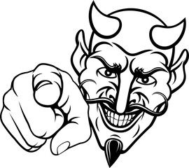 Poster - Devil Satan Mascot Cartoon Character Pointing