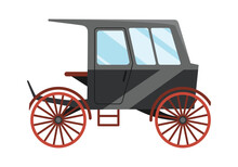 Carriage Cartoon. Vintage Transport With Old Wheels. Antique Transportation Of Royal Coach, Chariot Or Wagon For Traveling. Cab - Wedding Carriage. Retro Cart Icon Design
