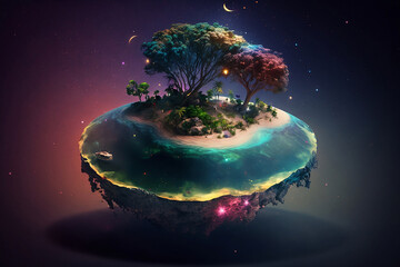 Canvas Print - Island in the galaxy night. Generative AI. 