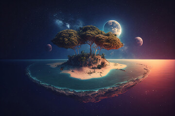 Canvas Print - Island in the galaxy night. Generative AI. 