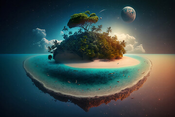 Canvas Print - Island in the galaxy night. Generative AI. 