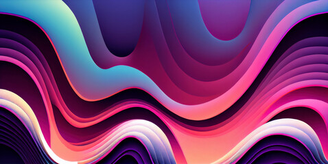 Wall Mural - Colorful wavy abstract background, smooth watercolor lines, created with Generative AI technology