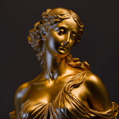 realistic gold statue of ancient woman greek, generative ai