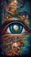 Wall Mural - The eyes of imagination, abstract illustration for wallpaper backgrounds. Generative Ai