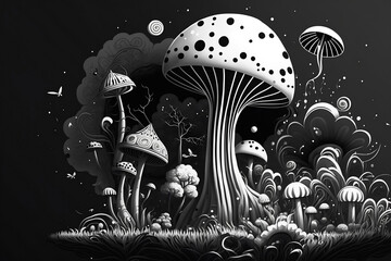 Doodle art of a mushrooms, Creative  nature effects, Generative AI