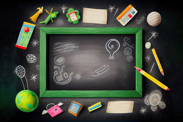 Back to school theme with writing on board. Generative AiBack to school background in chalkboard style. Generative Ai