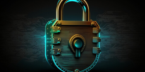 The concept of cyber security, a closed padlock on a digital background. Generative IA