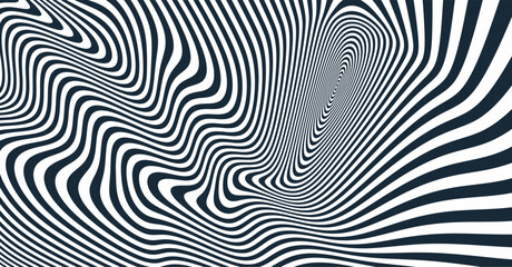 the geometric background by stripes. black and white modern pattern with optical illusion. 3d vector