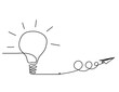 Abstract light bulb with paper plane as line drawing on white background