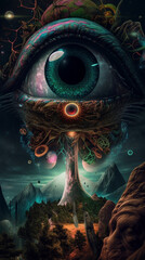 Wall Mural - The eyes of imagination, abstract illustration for wallpaper backgrounds. Generative Ai