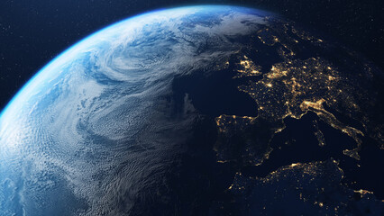 Canvas Print - Beautiful view of planet earth and europe seen from space