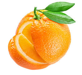 Wall Mural - Orange fruit with green leaf and slice of orange fruit. File contains clipping path.