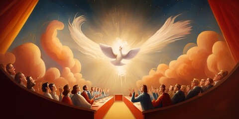 Illustration of Pentecost sunday holy spirit, Dove, Holy Spirit, and Flame for Pentecost.