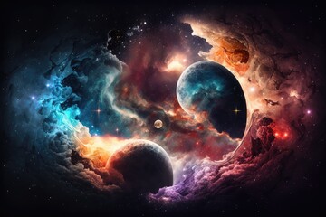 Wall Mural - universe filled with stars, nebula and galaxy collage. generative ai