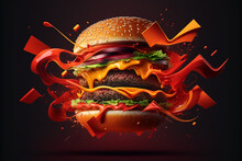 Massive Tasty Burger Wallpaper Fast Food Background With Generative AI Technology